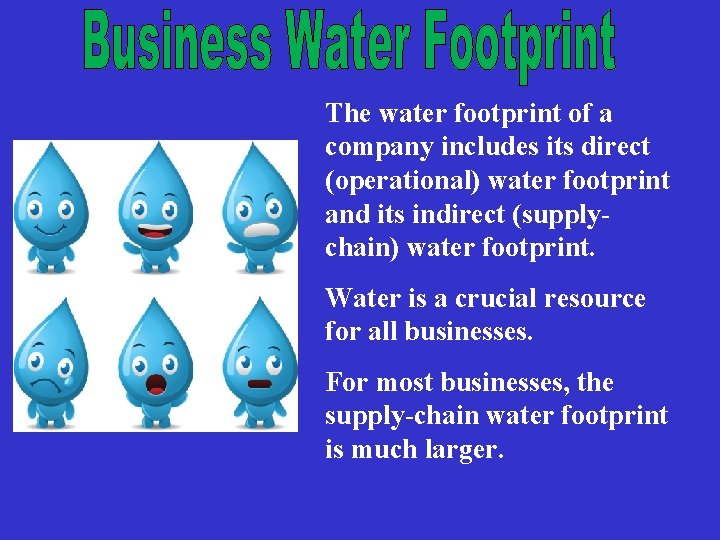 The water footprint of a company includes its direct (operational) water footprint and its