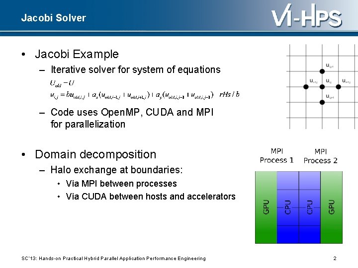 Jacobi Solver • Jacobi Example – Iterative solver for system of equations – Code