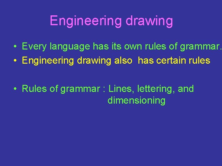 Engineering drawing • Every language has its own rules of grammar. • Engineering drawing