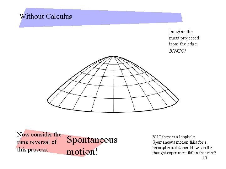 Without Calculus Imagine the mass projected from the edge. BINGO! Now consider the time