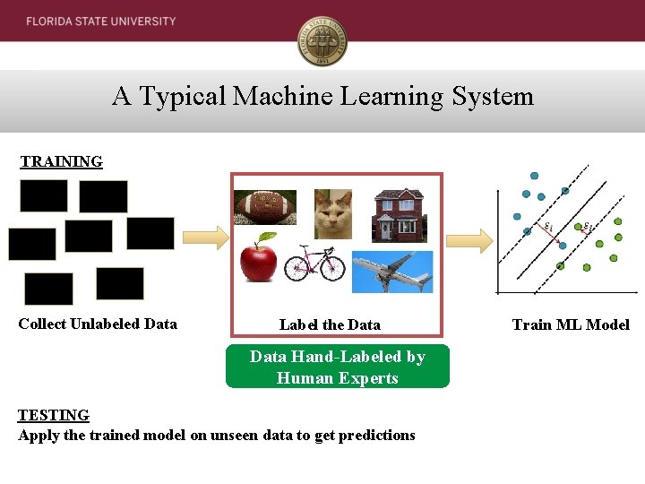 A Typical Machine Learning System TRAINING Collect Unlabeled Data Label the Data Hand-Labeled by