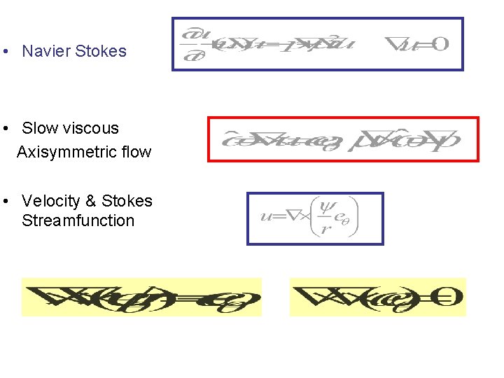  • Navier Stokes • Slow viscous Axisymmetric flow • Velocity & Stokes Streamfunction