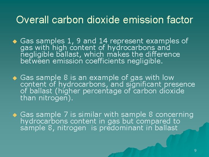 Overall carbon dioxide emission factor u Gas samples 1, 9 and 14 represent examples