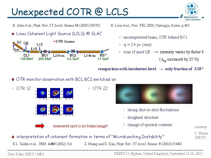 Unexpected COTR @ LCLS R. Akre et al. , Phys. Rev. ST Accel. Beams Unexpected COTR @ LCLS R. Akre et al. , Phys. Rev. ST Accel. Beams