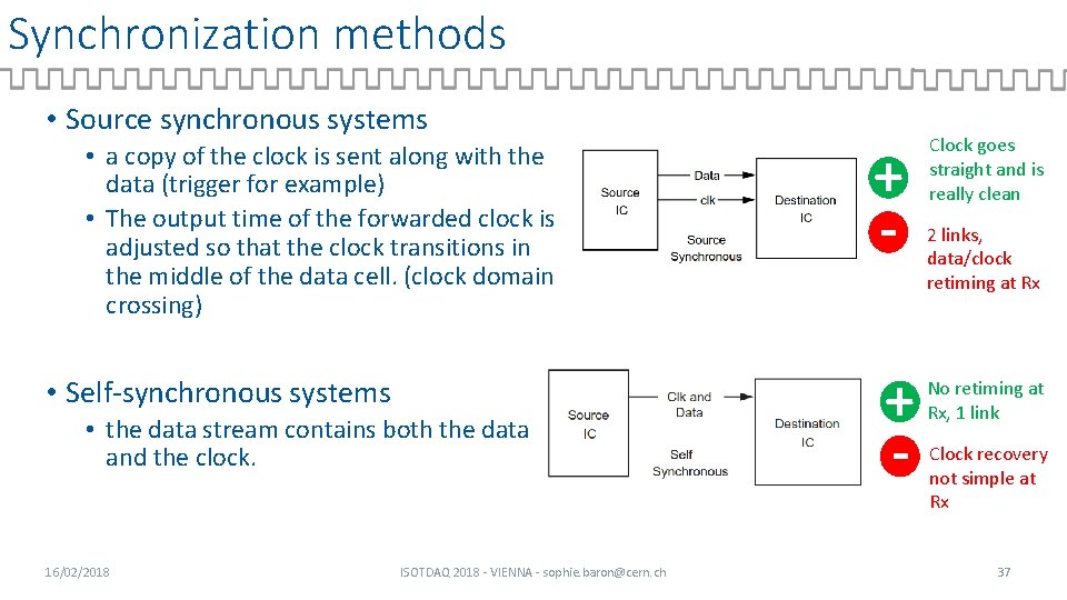 Synchronization methods • Source synchronous systems • a copy of the clock is sent