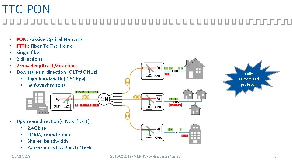 TTC-PON • • • PON: Passive Optical Network FTTH: Fiber To The Home Single