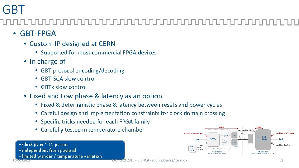 GBT • GBT-FPGA • Custom IP designed at CERN • Supported for most commercial