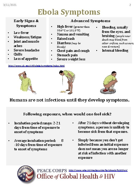 3/11/2021 Ebola Symptoms Early Signs & Symptoms • • • 2 Low fever Weakness/fatigue