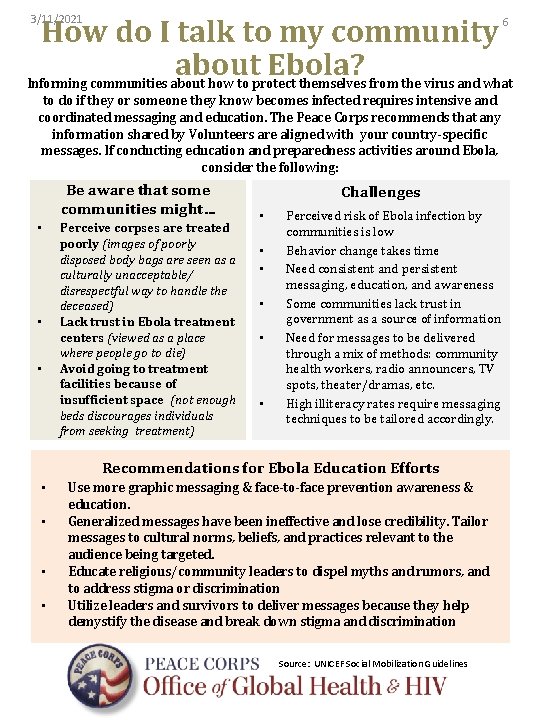 3/11/2021 How do I talk to my community about Ebola? Informing communities about how