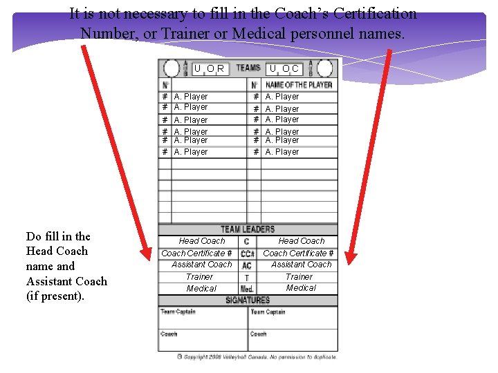 It is not necessary to fill in the Coach’s Certification Number, or Trainer or