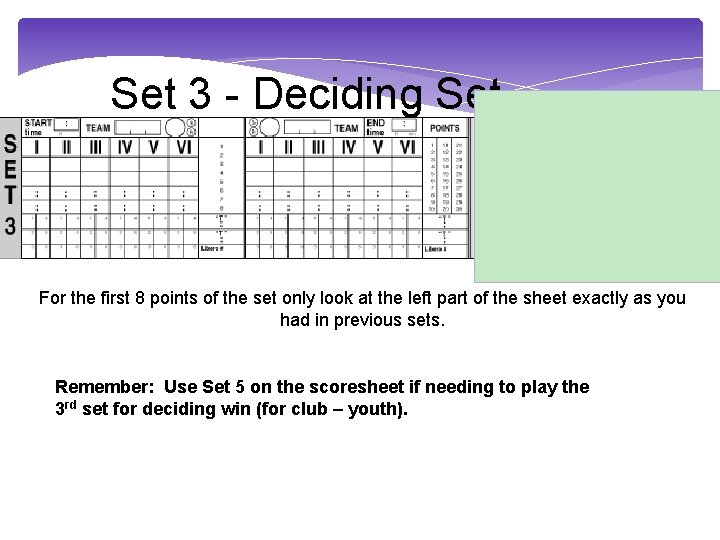 Set 3 - Deciding Set For the first 8 points of the set only