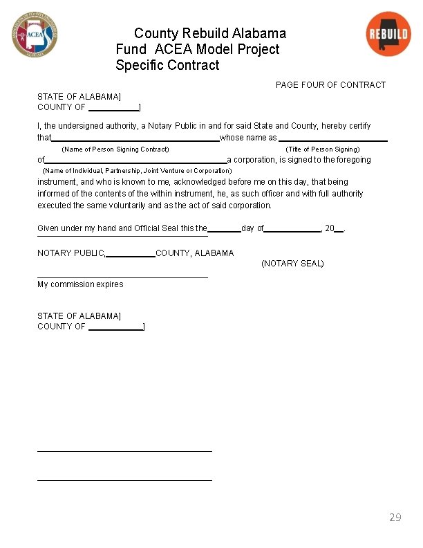 County Rebuild Alabama Fund ACEA Model Project Specific Contract PAGE FOUR OF CONTRACT STATE