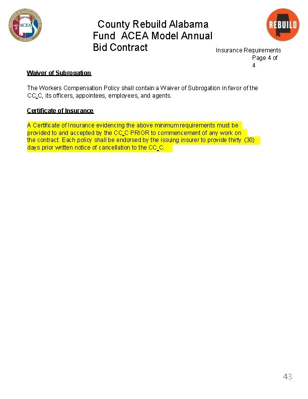 County Rebuild Alabama Fund ACEA Model Annual Bid Contract Insurance Requirements Page 4 of