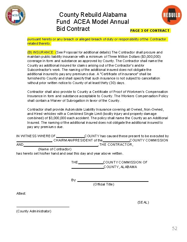 County Rebuild Alabama Fund ACEA Model Annual Bid Contract PAGE 3 OF CONTRACT pursuant