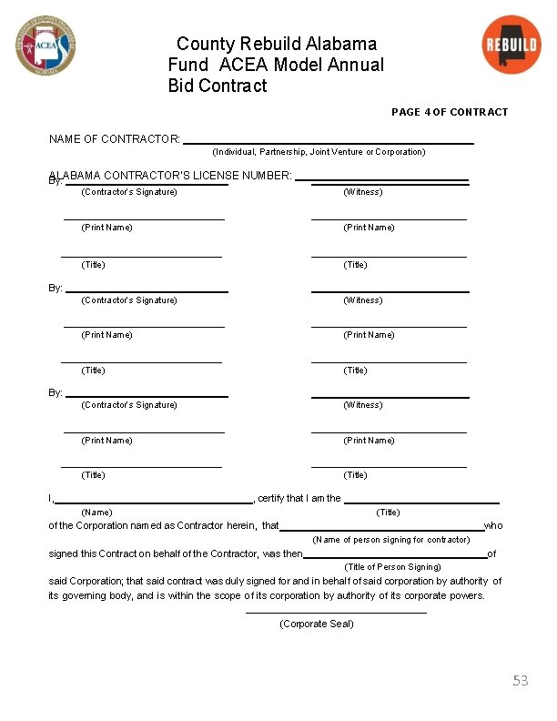 County Rebuild Alabama Fund ACEA Model Annual Bid Contract PAGE 4 OF CONTRACT NAME