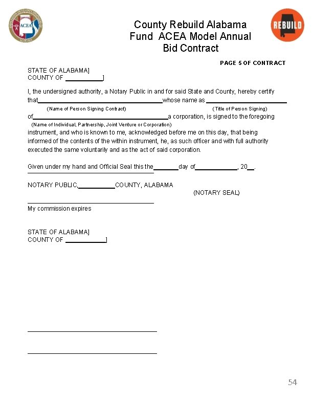 County Rebuild Alabama Fund ACEA Model Annual Bid Contract PAGE 5 OF CONTRACT STATE