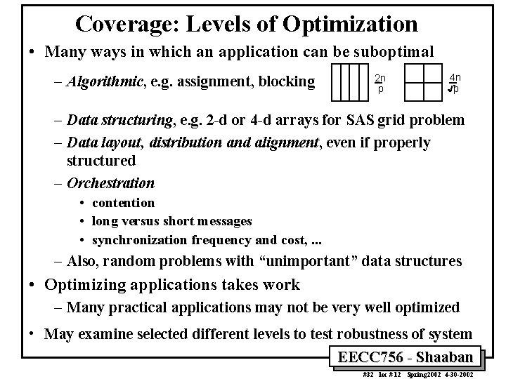 Coverage: Levels of Optimization • Many ways in which an application can be suboptimal