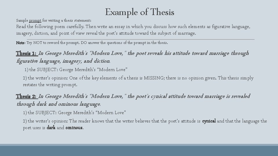  Sample prompt for writing a thesis statement: Example of Thesis Read the following