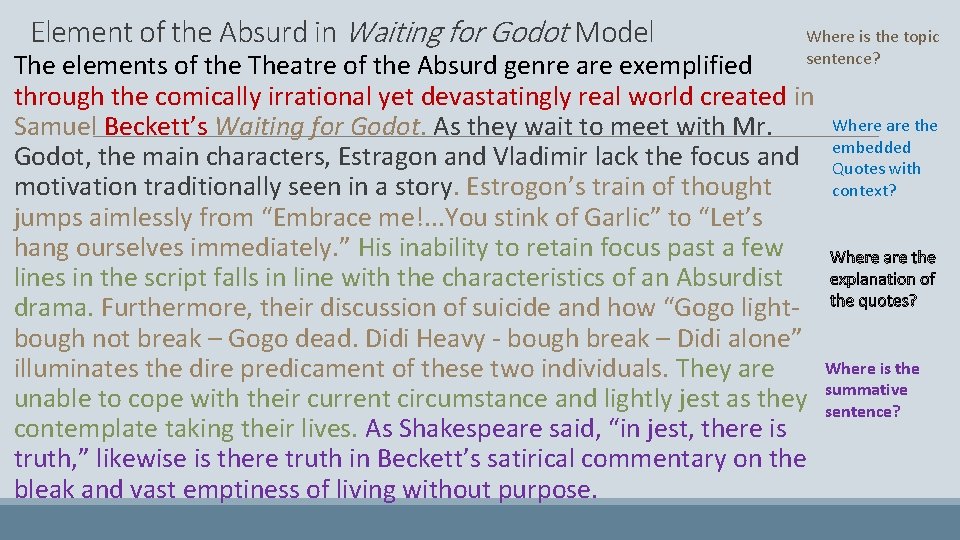 Element of the Absurd in Waiting for Godot Model Where is the topic sentence?