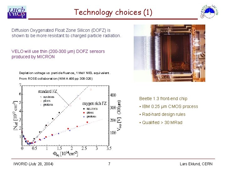 Technology choices (1) Diffusion Oxygenated Float Zone Silicon (DOFZ) is shown to be more