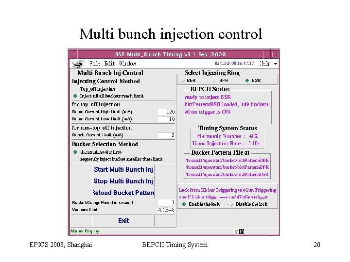 Multi bunch injection control EPICS 2008, Shanghai BEPCII Timing System 20 