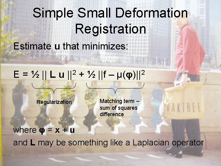 Simple Small Deformation Registration Estimate u that minimizes: E = ½ || L u
