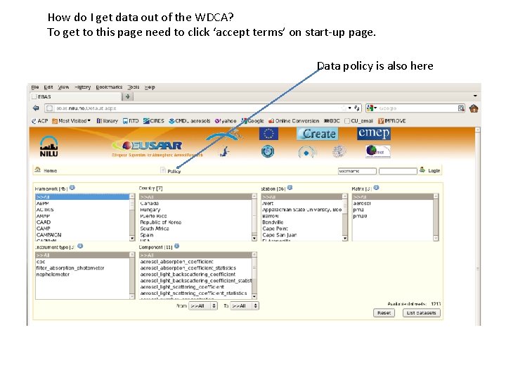 How do I get data out of the WDCA? To get to this page