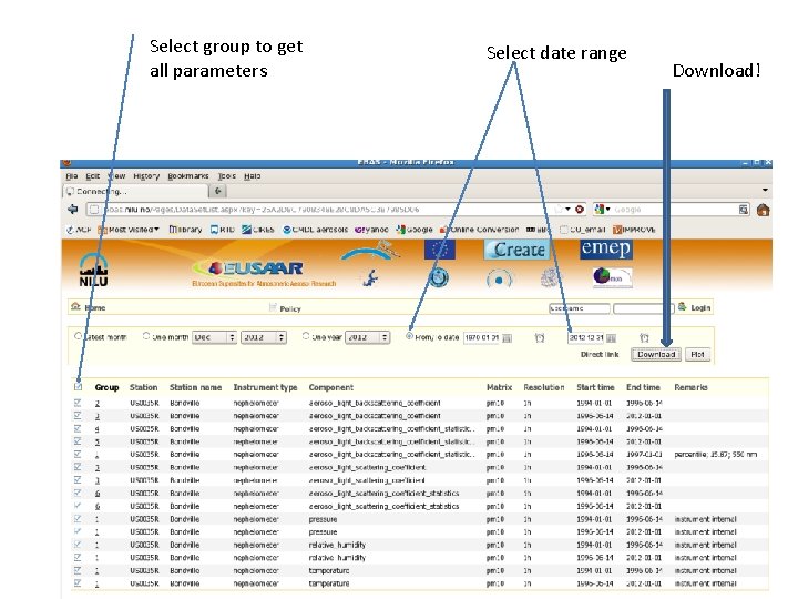 Select group to get all parameters Select date range Download! 