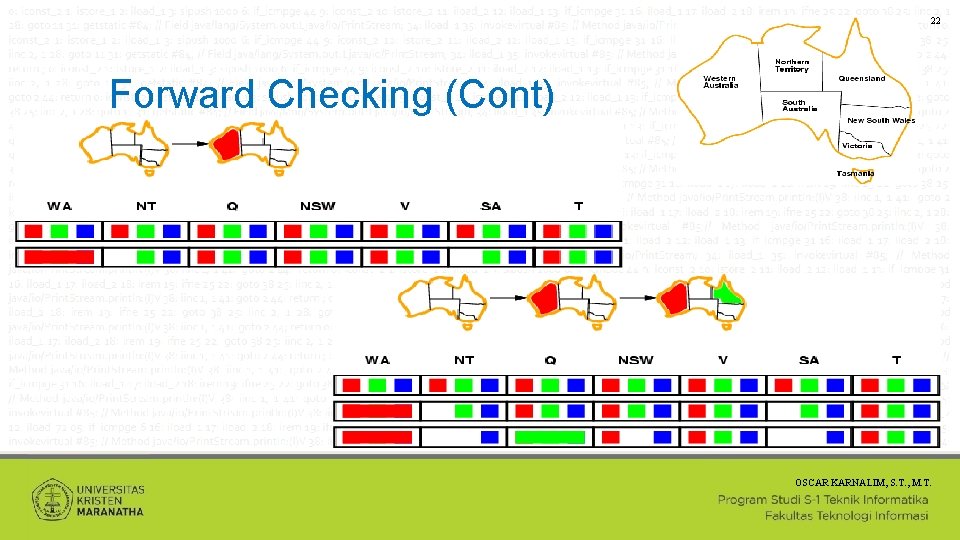 22 Forward Checking (Cont) OSCAR KARNALIM, S. T. , M. T. 