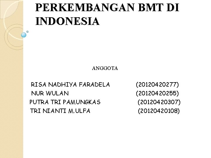 Perkembangan Bmt Di Indonesia Anggota Risa Nadhiya Faradela