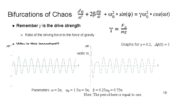 Bifurcations of Chaos ● Remember ɣ is the drive strength ○ Ratio of the