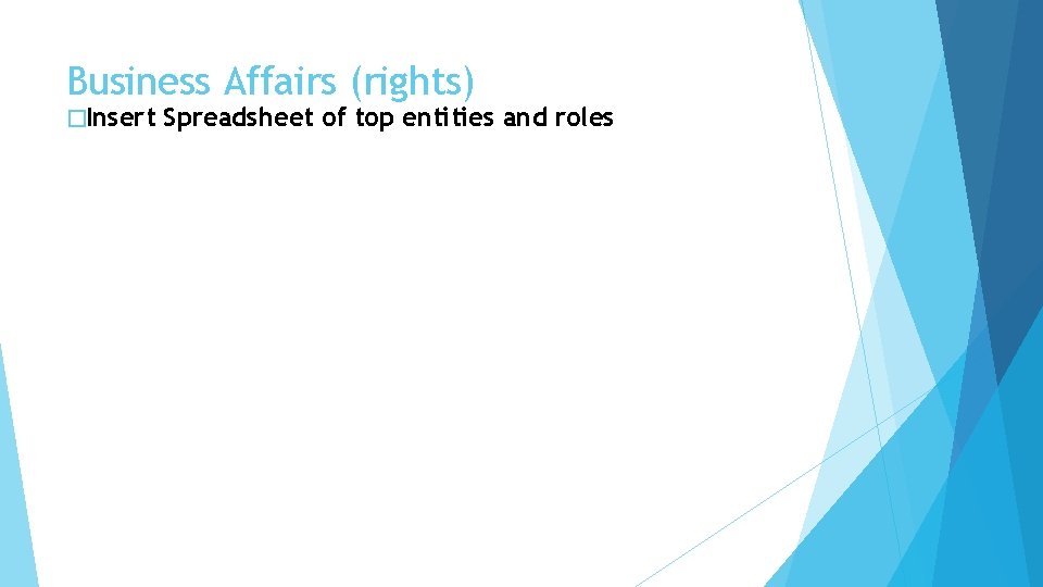 Business Affairs (rights) �Insert Spreadsheet of top entities and roles 