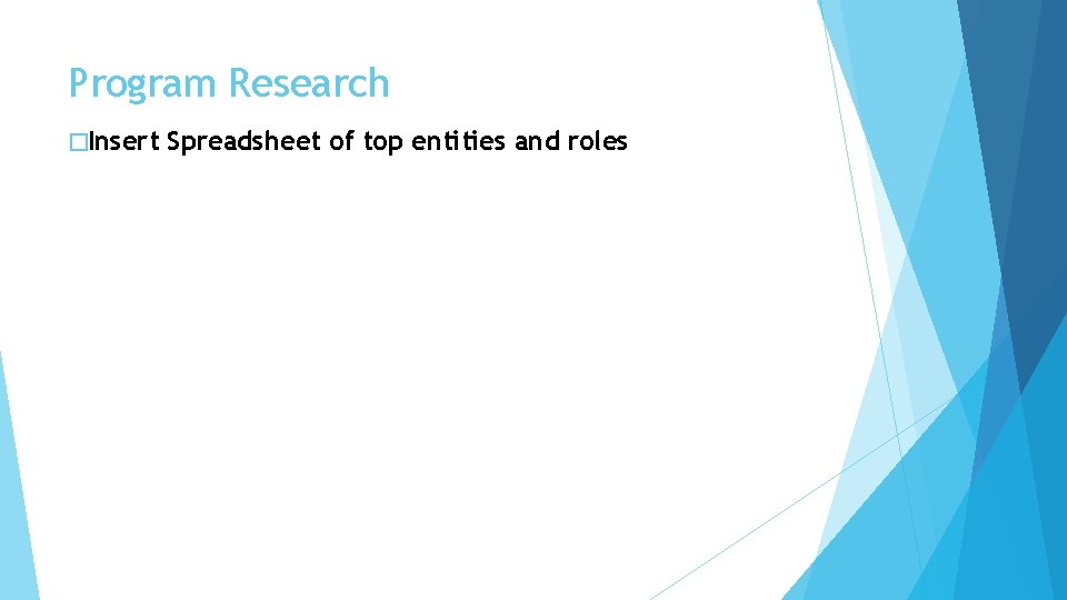 Program Research �Insert Spreadsheet of top entities and roles 