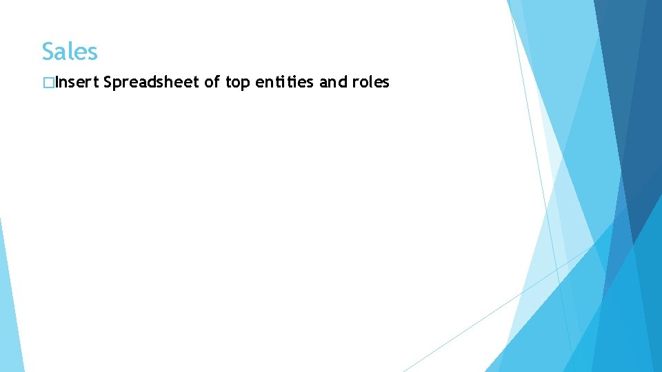 Sales �Insert Spreadsheet of top entities and roles 