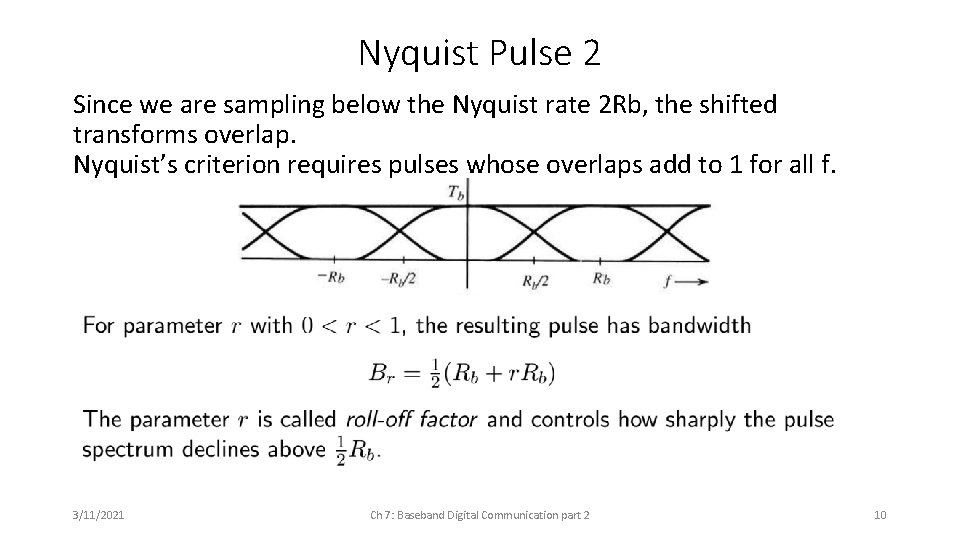 Nyquist Pulse 2 Since we are sampling below the Nyquist rate 2 Rb, the