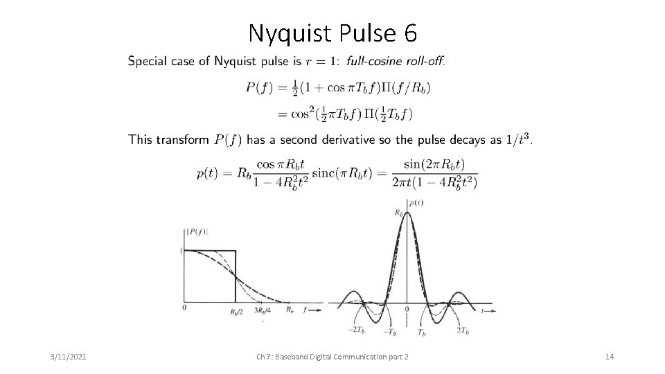 Nyquist Pulse 6 3/11/2021 Ch 7: Baseband Digital Communication part 2 14 