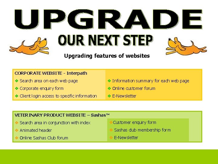 Upgrading features of websites CORPORATE WEBSITE - Interpath v Search area on each web