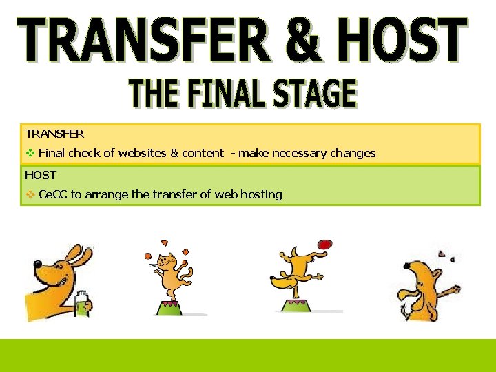 TRANSFER v Final check of websites & content - make necessary changes HOST v