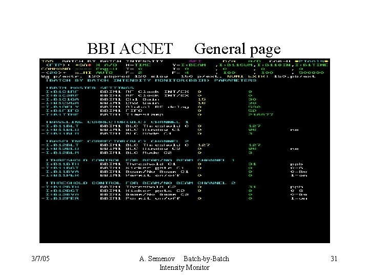 BBI ACNET General page 3/7/05 A. Semenov Batch-by-Batch Intensity Monitor 31 