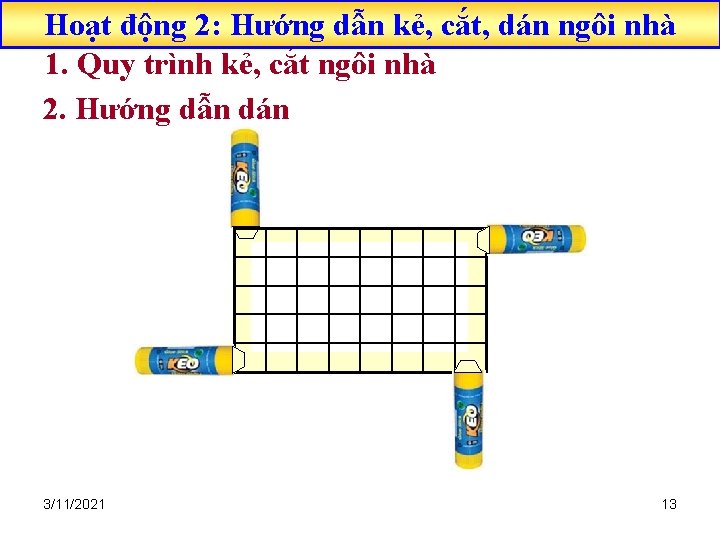 Hoạt động 2: Hướng dẫn kẻ, cắt, dán ngôi nhà 1. Quy trình kẻ,
