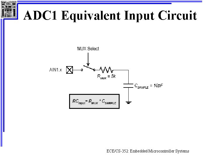 ADC 1 Equivalent Input Circuit ECE/CS-352: Embedded Microcontroller Systems 