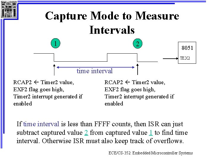 Capture Mode to Measure Intervals 1 2 8051 TEX 2 time interval RCAP 2