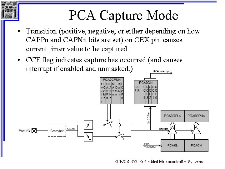 PCA Capture Mode • Transition (positive, negative, or either depending on how CAPPn and