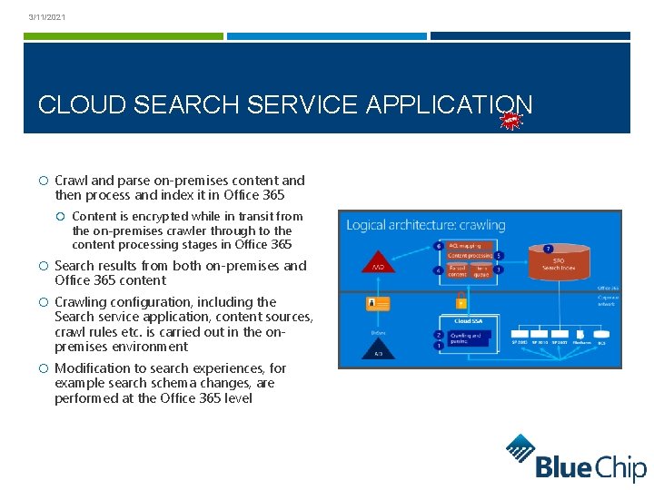 3/11/2021 CLOUD SEARCH SERVICE APPLICATION Crawl and parse on-premises content and then process and
