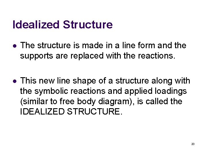 Idealized Structure l The structure is made in a line form and the supports