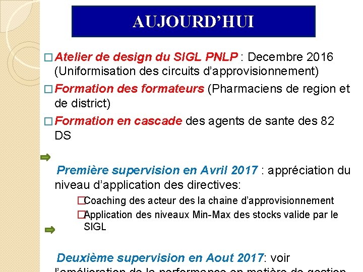 AUJOURD’HUI � Atelier de design du SIGL PNLP : Decembre 2016 (Uniformisation des circuits