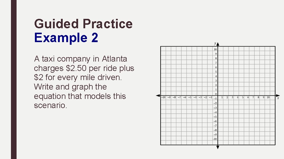 Guided Practice Example 2 A taxi company in Atlanta charges $2. 50 per ride