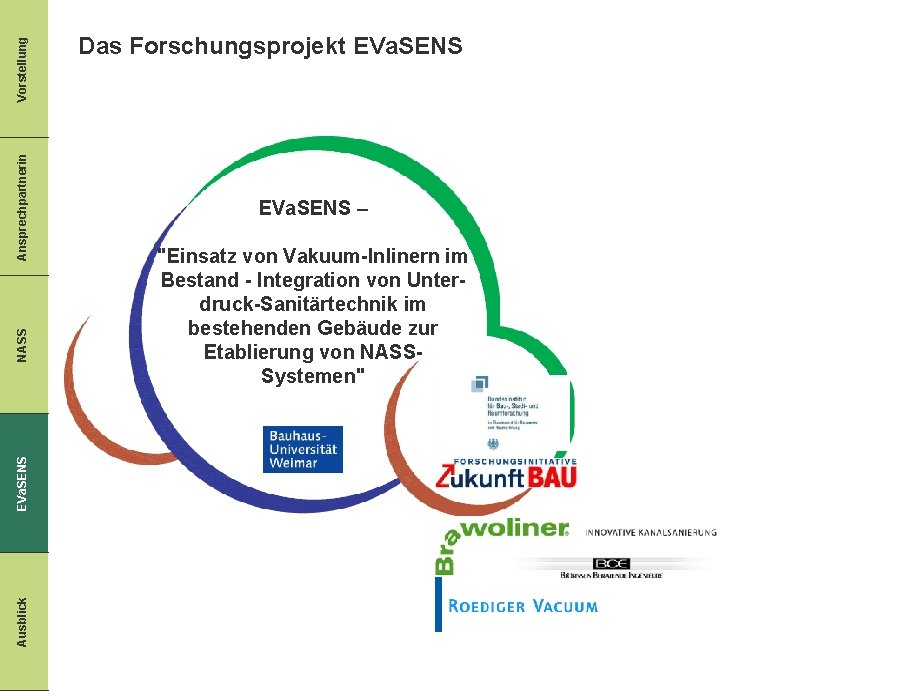 Vorstellung Ansprechpartnerin NASS EVa. SENS Ausblick Das Forschungsprojekt EVa. SENS – "Einsatz von Vakuum-Inlinern