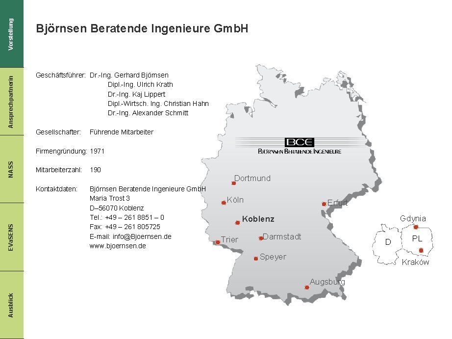 Vorstellung Ansprechpartnerin Björnsen Beratende Ingenieure Gmb. H Geschäftsführer: Dr. -Ing. Gerhard Björnsen Dipl. -Ing.