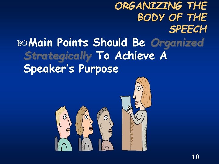 ORGANIZING THE BODY OF THE SPEECH Main Points Should Be Organized Strategically To Achieve